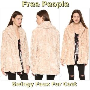 Free People Swingy Faux Fur coat in Rose pale pink L